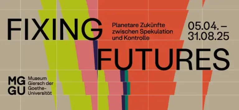 Grafik mit Titel und Daten der Ausstellung vor einem bunten Hintergrund
